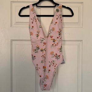5/$25 F21 Striped Floral Bathing Suit BNWT